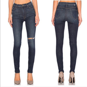 MOTHER  Jeans in Dark Indigo with Knee Distress